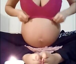 9 Months preggo greasing tummy and Milking Tits