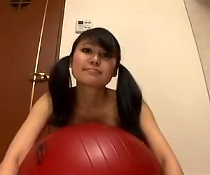 Bosomy Hikari Asahi doing exercises on fit ball